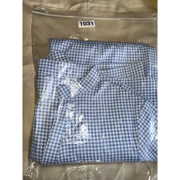 Womens Blue White Gingham 3/4 Puff Sleeve Button Up Dorothy Babydoll Dress M - Picture 10 of 10